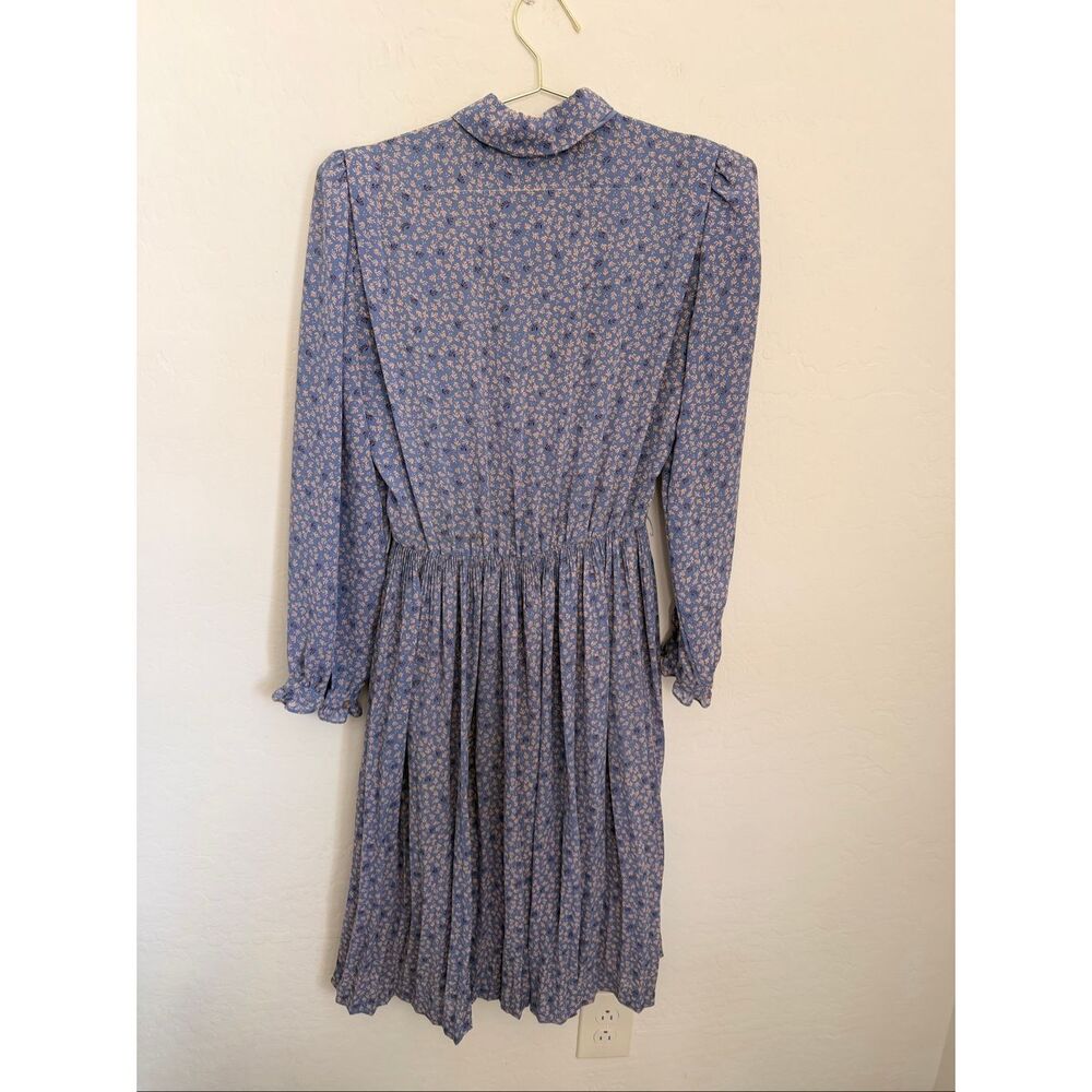 Vtg 70s 80s Prairie Midi Dress Pleated Sheer Floral Cottagecore Boho Ribbon Tie - Picture 6 of 9